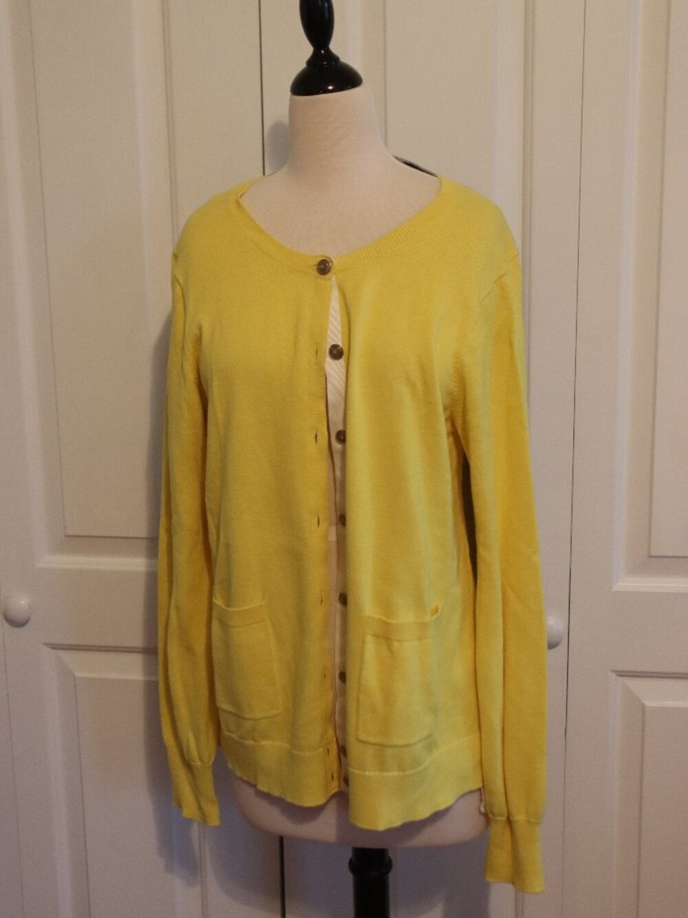 cabi Love Carol Collection Belle Yellow/Grey Color Block Cardigan Sweater Sz XL